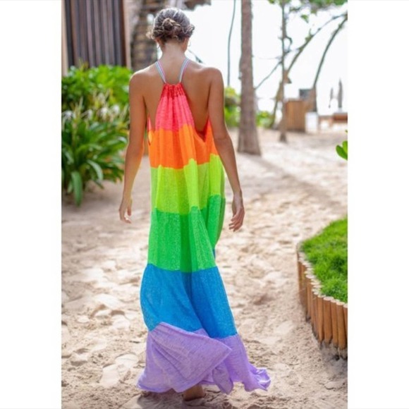 Pitusa Dresses & Skirts - 𝅺pitusa Rainbow Popsicle Halter Lightweight Maxi Dress